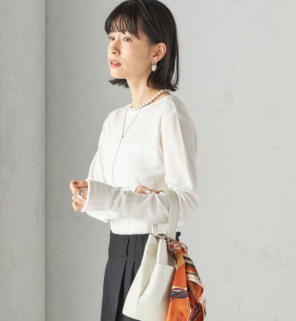 SHIPS for women「《一部追加予約》【SHIPS別注】miller: シアー ヘンリー ネック ロング スリーブ TEE」|Tシャツ・カットソー|