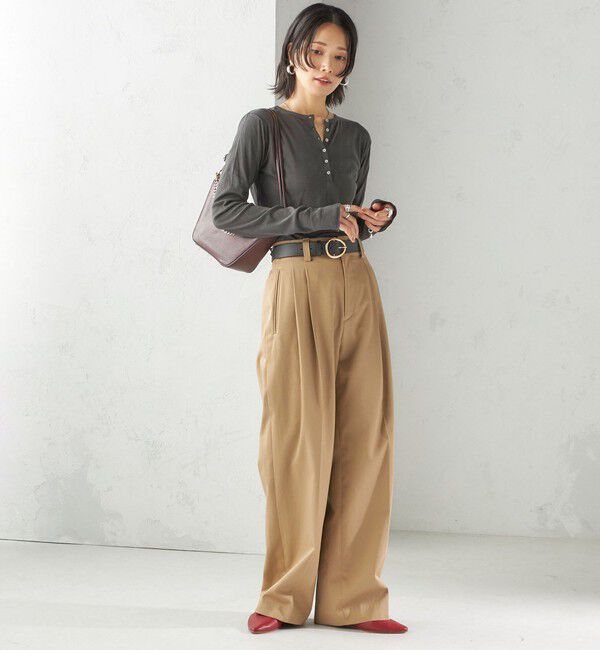 SHIPS for women「《一部追加予約》【SHIPS別注】miller: シアー ヘンリー ネック ロング スリーブ TEE」|Tシャツ・カットソー|