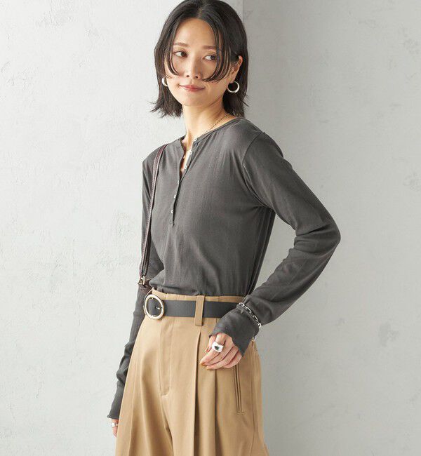 SHIPS for women「《一部追加予約》【SHIPS別注】miller: シアー ヘンリー ネック ロング スリーブ TEE」|Tシャツ・カットソー|