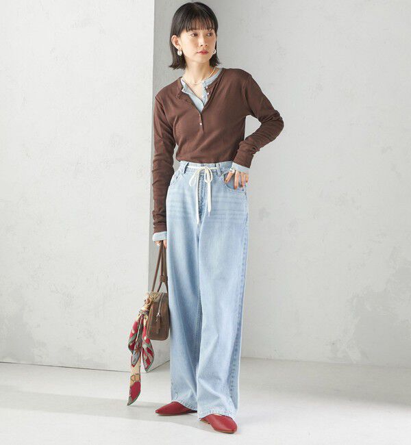 SHIPS for women「《一部追加予約》【SHIPS別注】miller: シアー ヘンリー ネック ロング スリーブ TEE」|Tシャツ・カットソー|