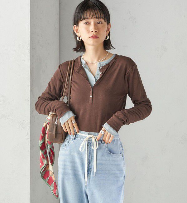 SHIPS for women「《一部追加予約》【SHIPS別注】miller: シアー ヘンリー ネック ロング スリーブ TEE」|Tシャツ・カットソー|