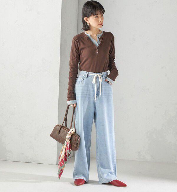 SHIPS for women「《一部追加予約》【SHIPS別注】miller: シアー ヘンリー ネック ロング スリーブ TEE」|Tシャツ・カットソー|