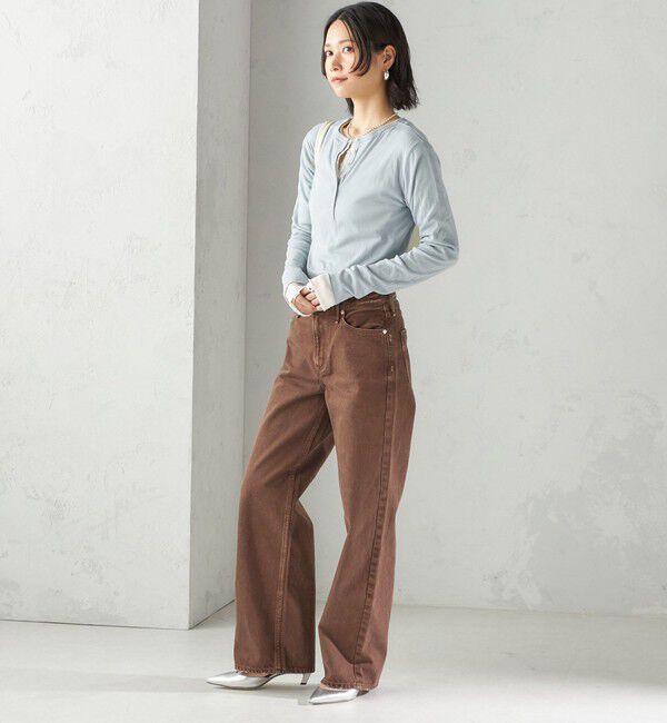 SHIPS for women「《一部追加予約》【SHIPS別注】miller: シアー ヘンリー ネック ロング スリーブ TEE」|Tシャツ・カットソー|