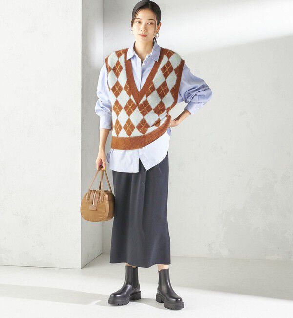 SHIPS for women「〈手洗い可能〉ディープ Vネック アーガイル ベスト」|ベスト・ジレ|