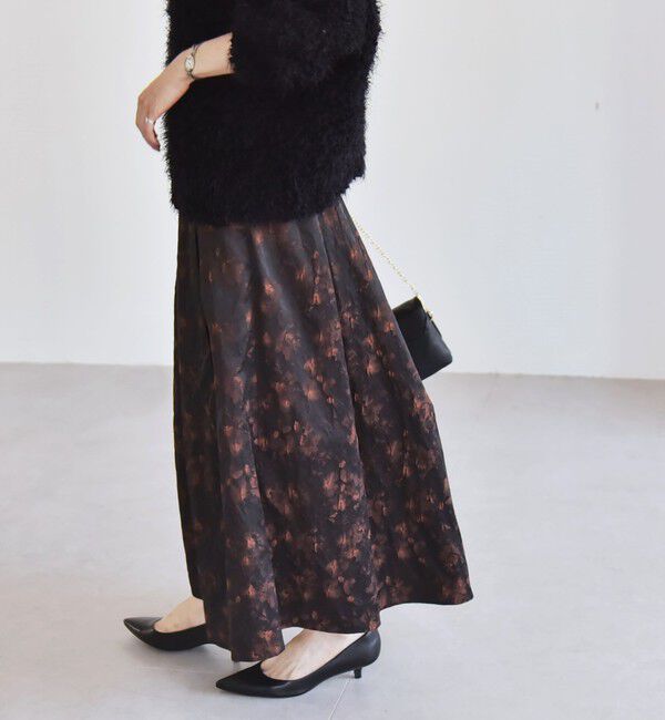 quaranciel「quaranciel:〈洗濯機可能〉フラワー ジャカード タック ギャザー フレア スカート」|フレア|