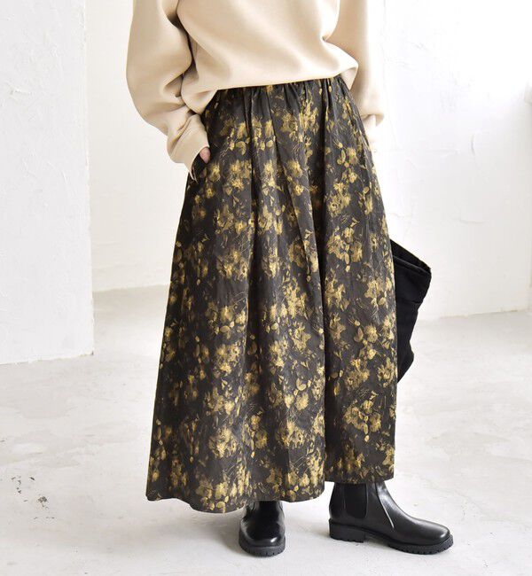 quaranciel「quaranciel:〈洗濯機可能〉フラワー ジャカード タック ギャザー フレア スカート」|フレア|