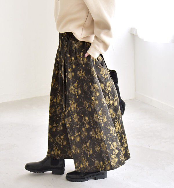 quaranciel「quaranciel:〈洗濯機可能〉フラワー ジャカード タック ギャザー フレア スカート」|フレア|