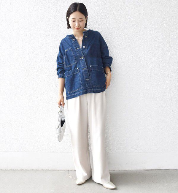 SHIPS for women「【WEB限定】〈洗濯機可能〉ノーカラー デニム カバー オール」|デニムジャケット|