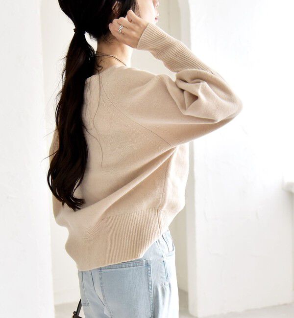 quaranciel「quaranciel:〈手洗い可能〉AQUA カシミヤ ミックス ボートネック ロングリブ パフ ニット」|ニット・セーター|