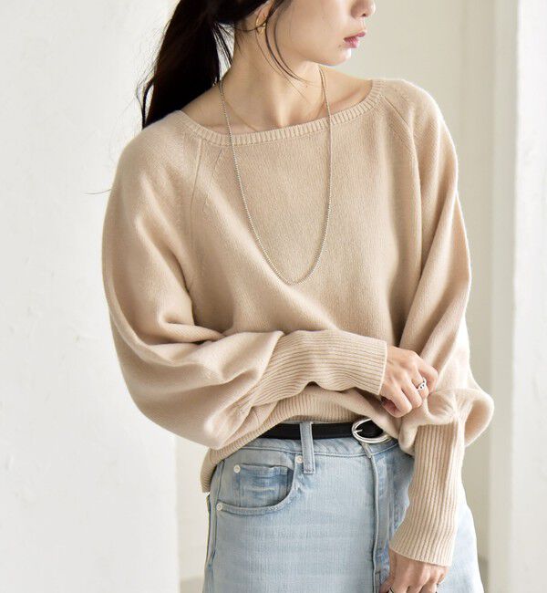 quaranciel「quaranciel:〈手洗い可能〉AQUA カシミヤ ミックス ボートネック ロングリブ パフ ニット」|ニット・セーター|