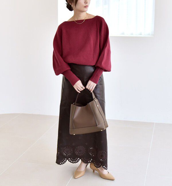 quaranciel「quaranciel:〈手洗い可能〉AQUA カシミヤ ミックス ボートネック ロングリブ パフ ニット」|ニット・セーター|