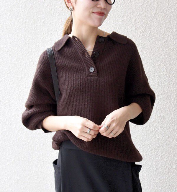 SHIPS any「SHIPS any:〈手洗い可能〉AQUA カシミヤ ミックス ポロ ニット」|ニット・セーター|