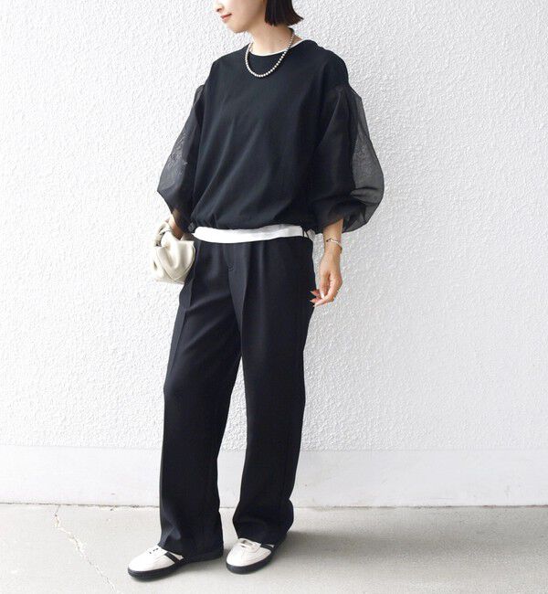 SHIPS for women「《一部追加予約》【WEB限定】〈手洗い可能〉シアー コンビ 裾 ドロスト プルオーバー」|プルオーバー|