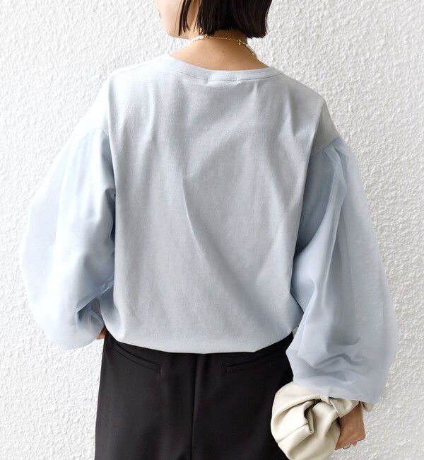 SHIPS for women「《一部追加予約》【WEB限定】〈手洗い可能〉シアー コンビ 裾 ドロスト プルオーバー」|プルオーバー|