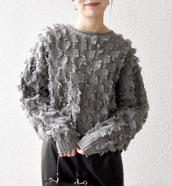 SHIPS any「SHIPS any:〈手洗い可能〉フリンジ デザイン ニット プルオーバー」|ニット・セーター|