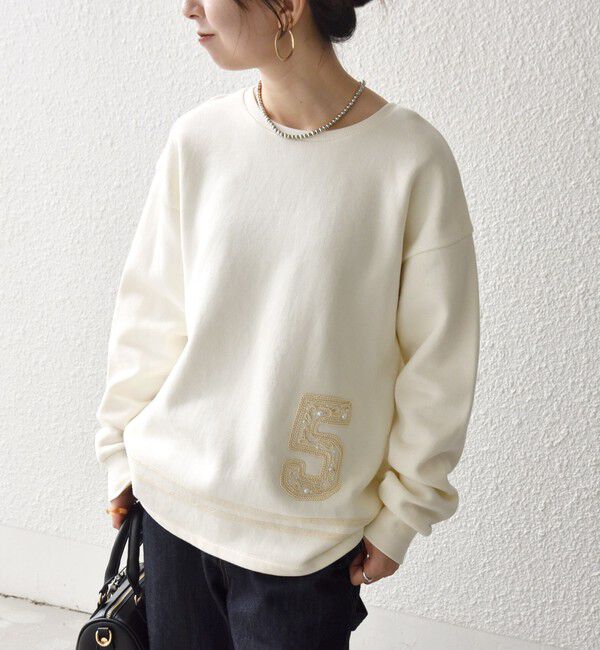 SHIPS any「SHIPS any:〈洗濯機可能〉裏起毛 パールモチーフ 刺繍 ワイド スウェット」|スウェット・ジャージ|