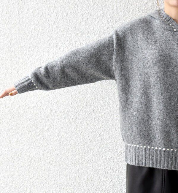 SHIPS any「SHIPS any:〈手洗い可能〉ステッチ デザイン フーディー ルーズ ニット」|ニット・セーター|