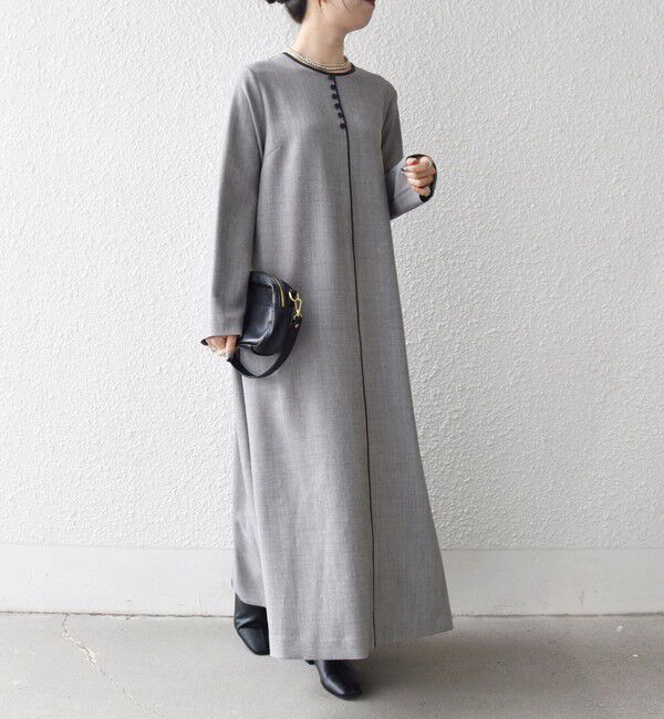 SHIPS any「SHIPS any: ウーステッド パイピング ボタン ロングスリーブ フレア ワンピース」|ワンピース|