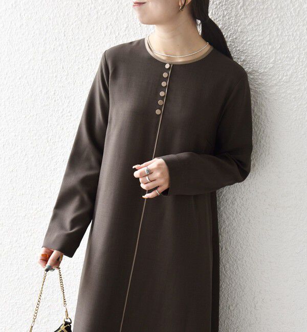 SHIPS any「SHIPS any: ウーステッド パイピング ボタン ロングスリーブ フレア ワンピース」|ワンピース|