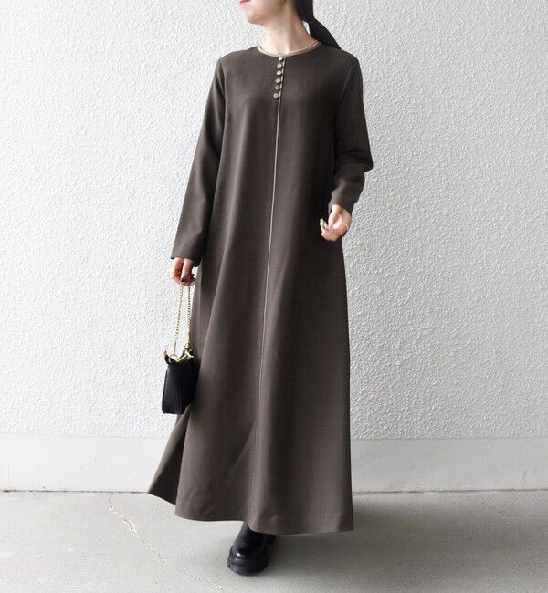 SHIPS any「SHIPS any: ウーステッド パイピング ボタン ロングスリーブ フレア ワンピース」|ワンピース|