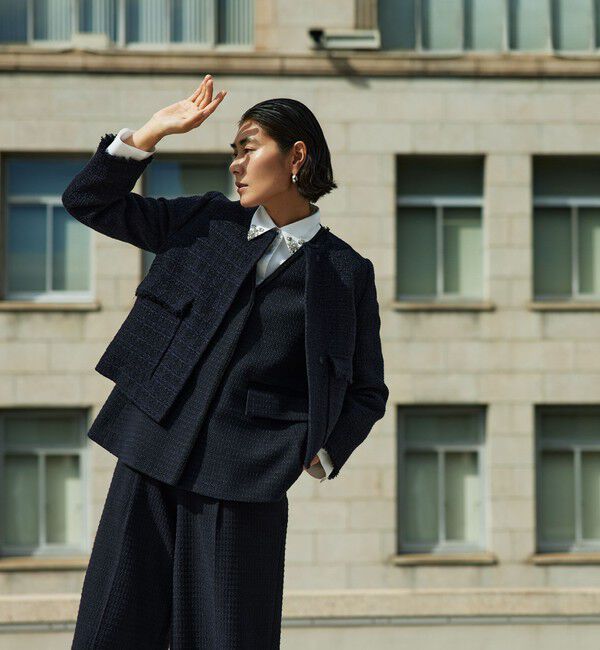 Ballsey「ラメミックスツイード セミダブルクルージャケット」|ノーカラージャケット|