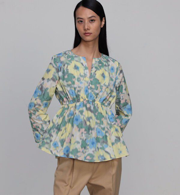 Ballsey「ブルードフラワージャカード キーネックブラウス」|シャツ・ブラウス|