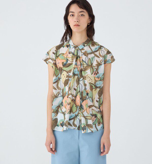 TOMORROWLAND collection「ミューラルリーフプリント ツイストドレープブラウス」|シャツ・ブラウス|