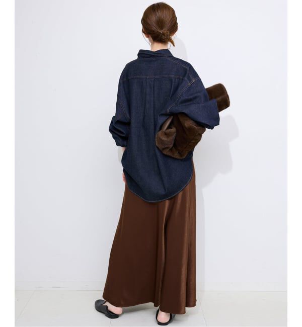 SLOBE IENA「《WEB限定カラー有り/追加》グロッシーサテンフレアスカート」|スカート|