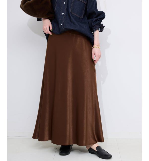 SLOBE IENA「《WEB限定カラー有り/追加》グロッシーサテンフレアスカート」|スカート|