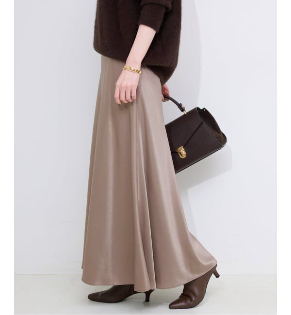 SLOBE IENA「《WEB限定カラー有り/追加》グロッシーサテンフレアスカート」|スカート|ベージュ