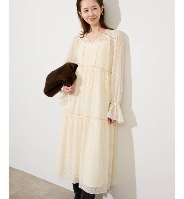 SLOBE IENA「フラワージャガードギャザーワンピース」|ワンピース|