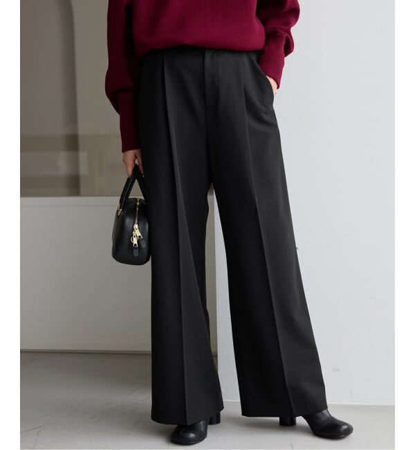 SLOBE IENA「《WEBのみ4サイズ展開/追加》TRワイドトラウザー」|スラックス|ブラック