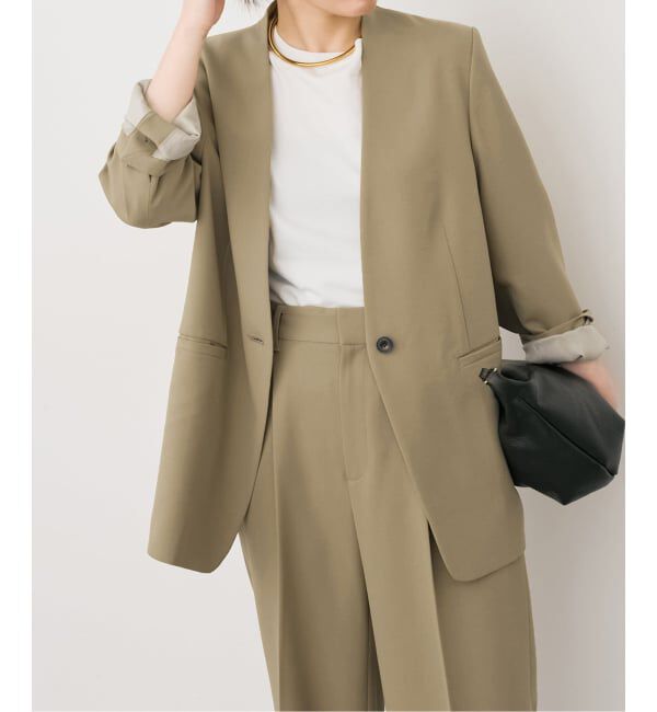 Spick and Span「トロストレッチVカラージャケット」|ノーカラージャケット|ベージュ