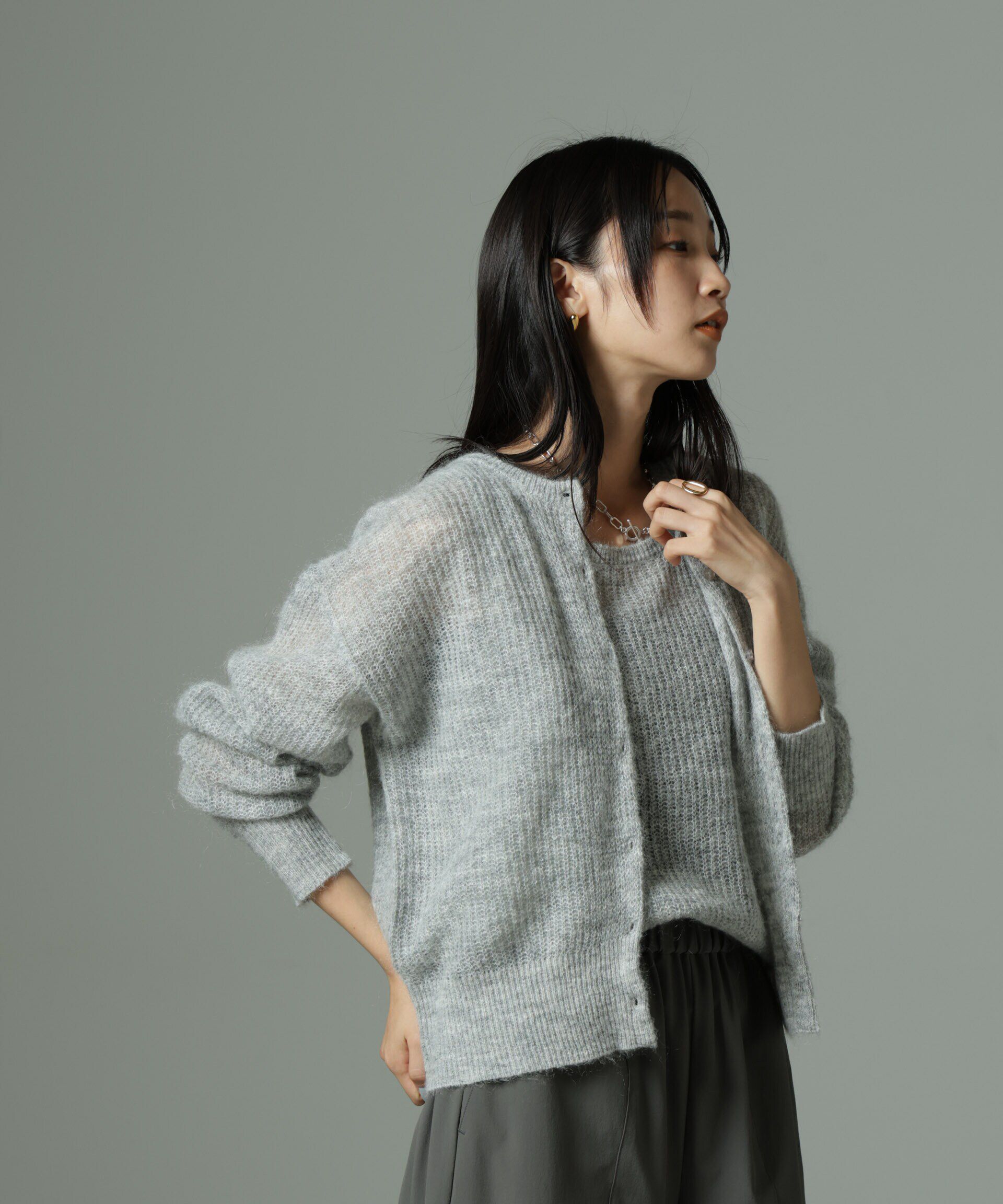 nano･universe「モヘヤ混クルーネックニットカーディガン(セットアップ可)」|ニット・セーター|