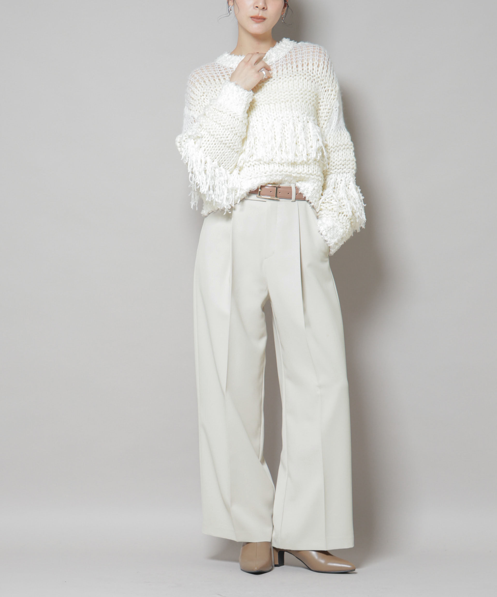 nano･universe「ツイルワイドスラックス」|チノ|アイボリー7