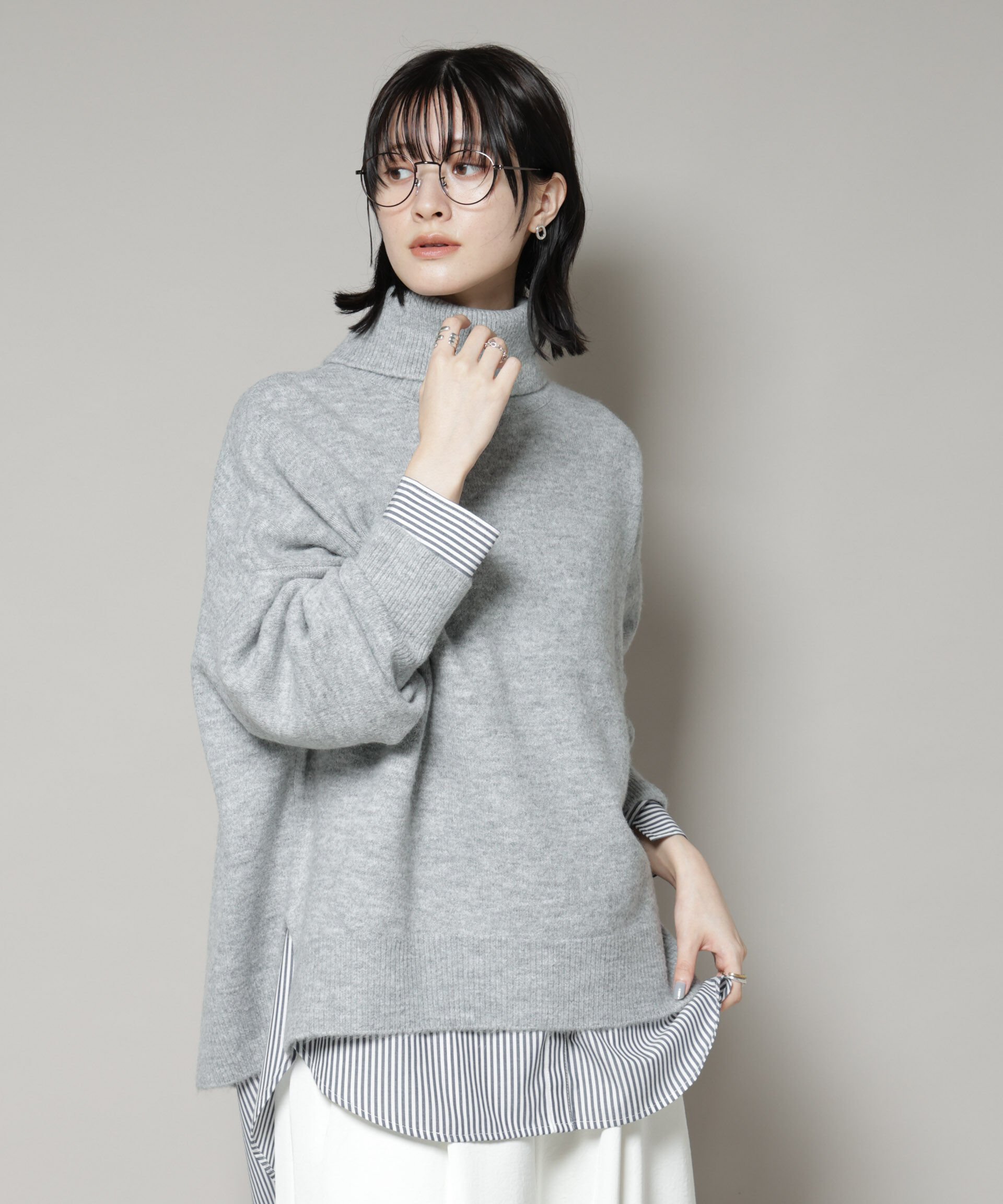 nano･universe「タートルワイドシルエット圧縮ニット」|ニット・セーター|