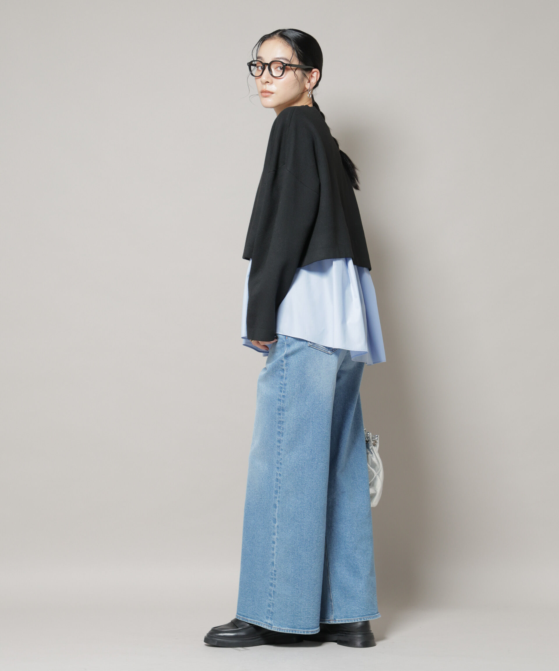 nano･universe「ダブルジャガードニット&times;タックブラウス ペプラムセット」|ニット・セーター|