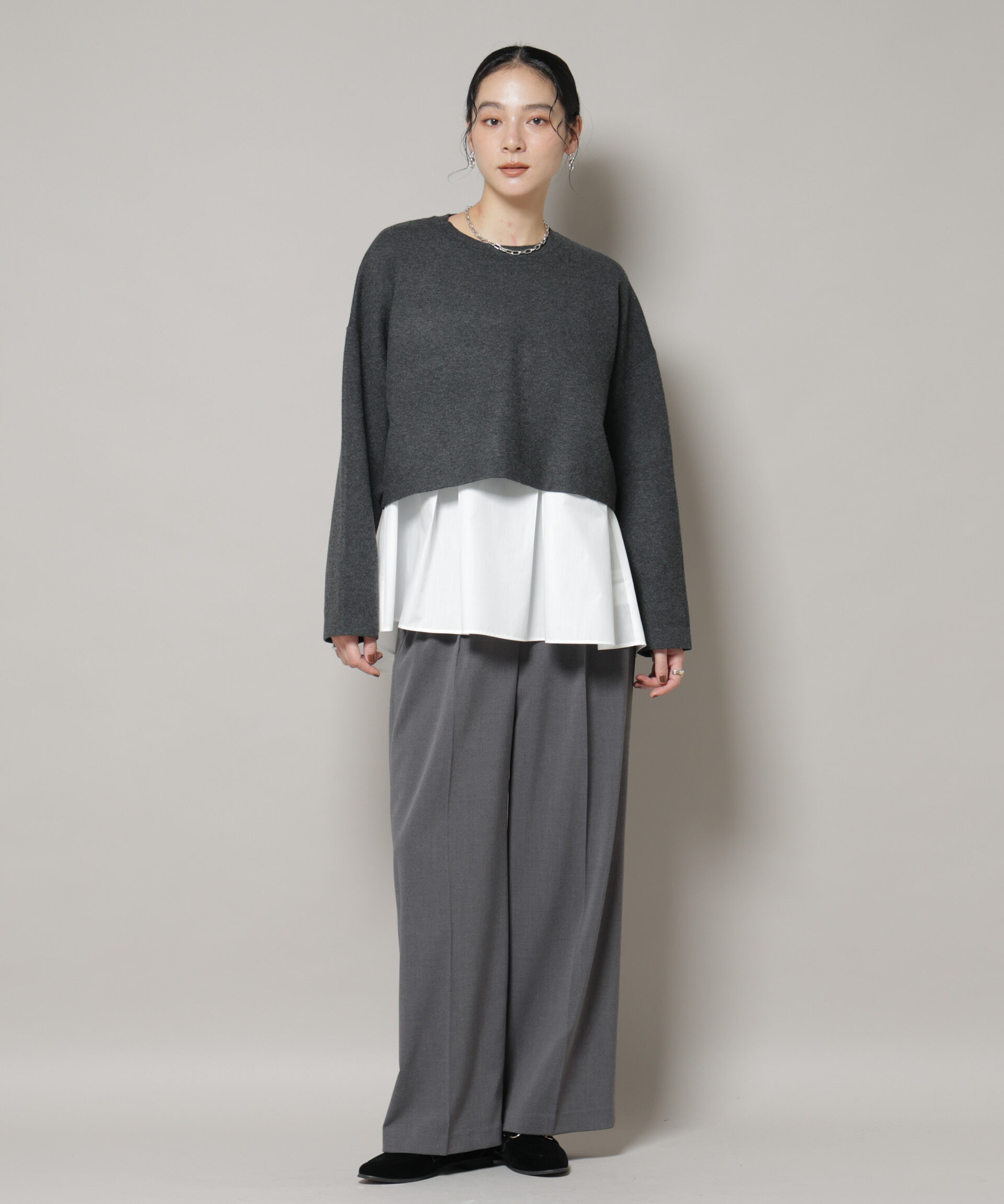 nano･universe「ダブルジャガードニット&times;タックブラウス ペプラムセット」|ニット・セーター|