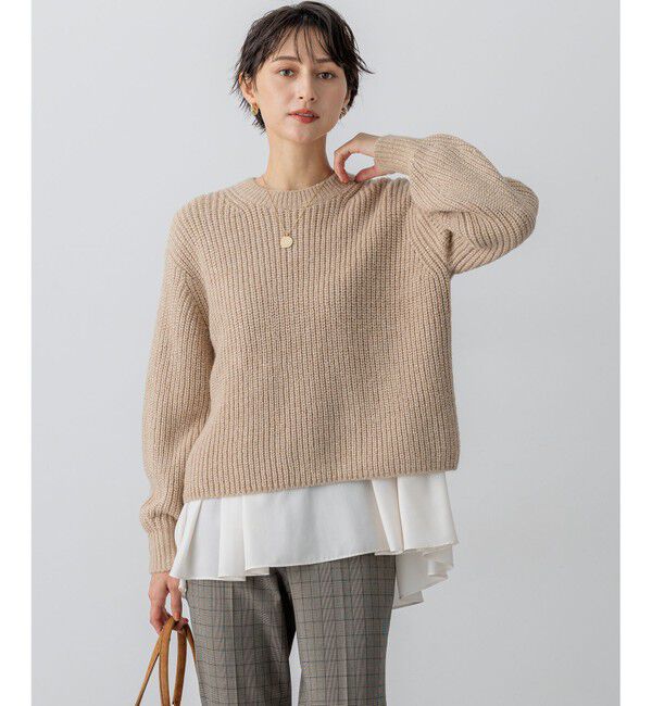 23区「【洗える】スパンコールバルキー クロップド ニット」|ニット・セーター|ベージュ系