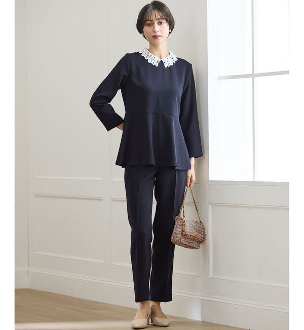 23区「【セットアップ対応/洗える】トリアセダブルジョーゼット 2WAYレース襟 ペプラムブラウス」|シャツ・ブラウス|