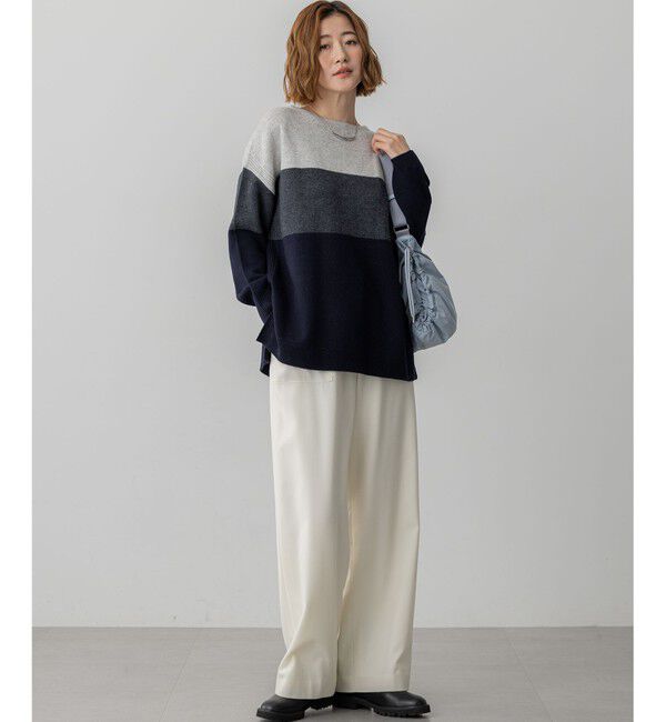 23区「【洗える】ウールカシミヤ カラーブロック チュニック ニット」|ニット・セーター|