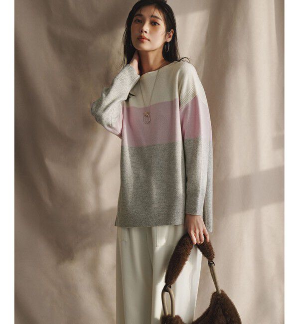 23区「【洗える】ウールカシミヤ カラーブロック チュニック ニット」|ニット・セーター|