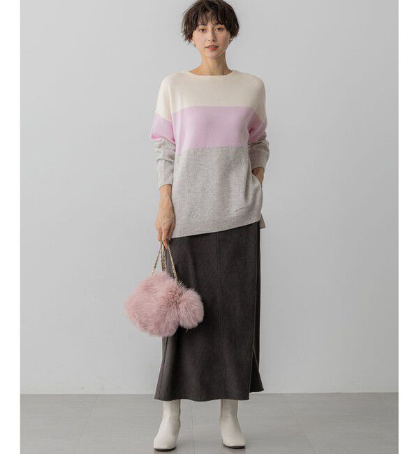 23区「【洗える】ウールカシミヤ カラーブロック チュニック ニット」|ニット・セーター|