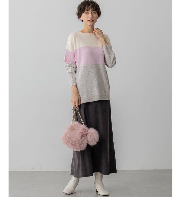 23区「【洗える】ウールカシミヤ カラーブロック チュニック ニット」|ニット・セーター|