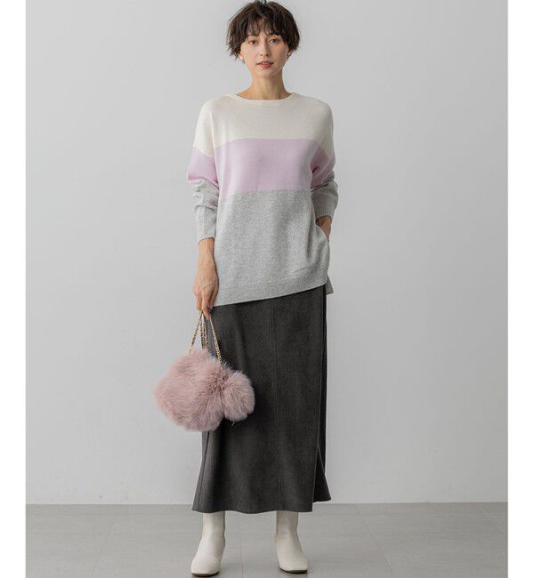 23区「【洗える】ウールカシミヤ カラーブロック チュニック ニット」|ニット・セーター|