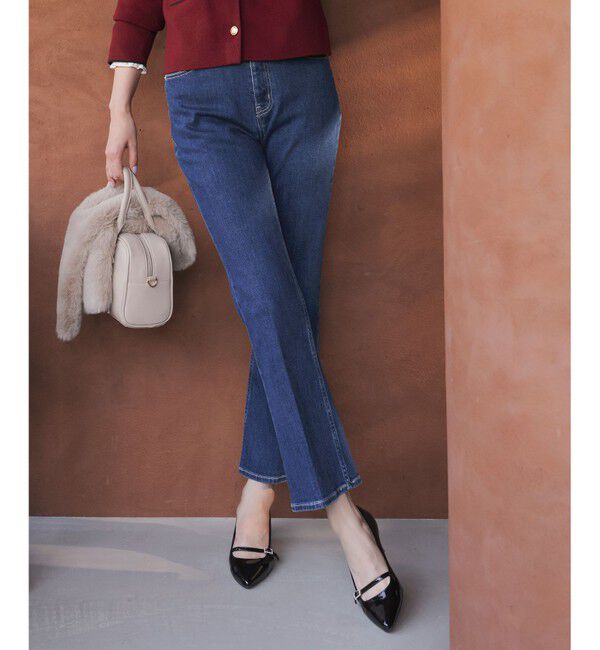 ANY SIS「【美Denimシリーズ】センタープレスセミフレア デニム」|デニム|インディゴ