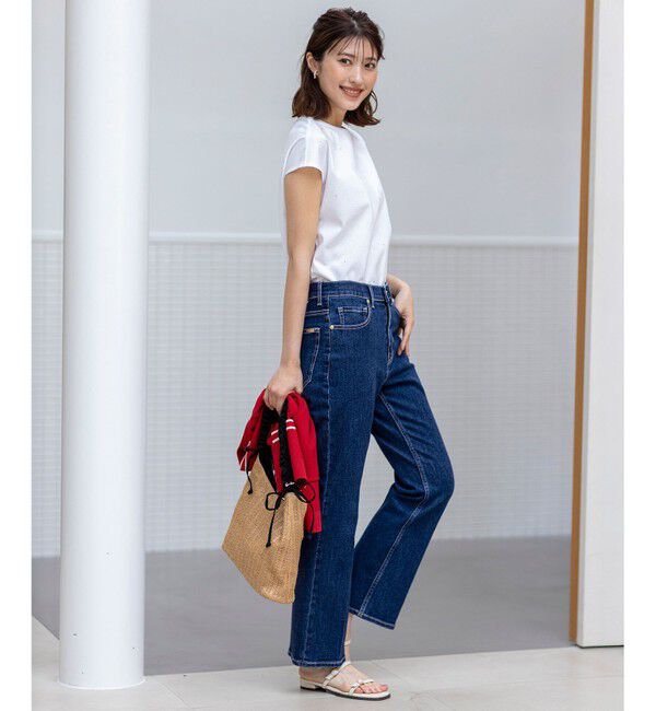 ANY SIS「【美Denimシリーズ】センタープレスセミフレア デニム」|デニム|