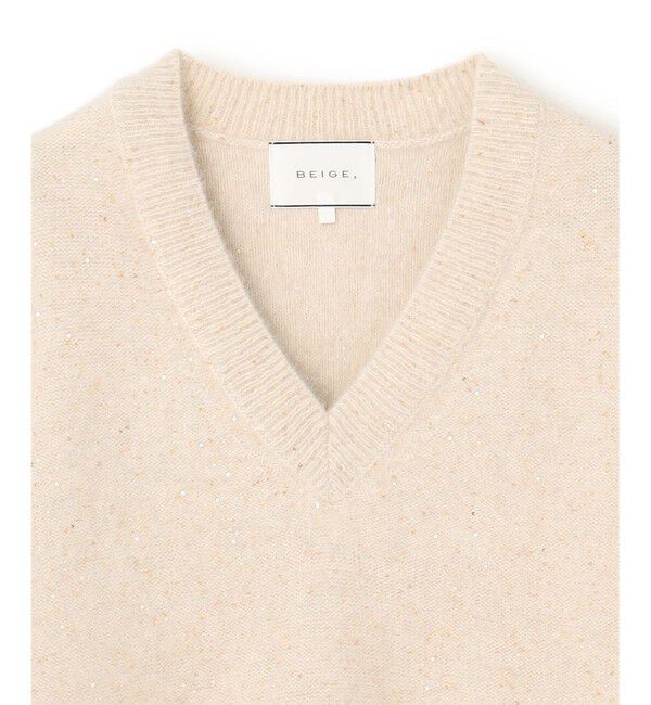 BEIGE,「【Precious掲載】AMARILLO / スパンコールフォックスVネックニット」|ニット・セーター|