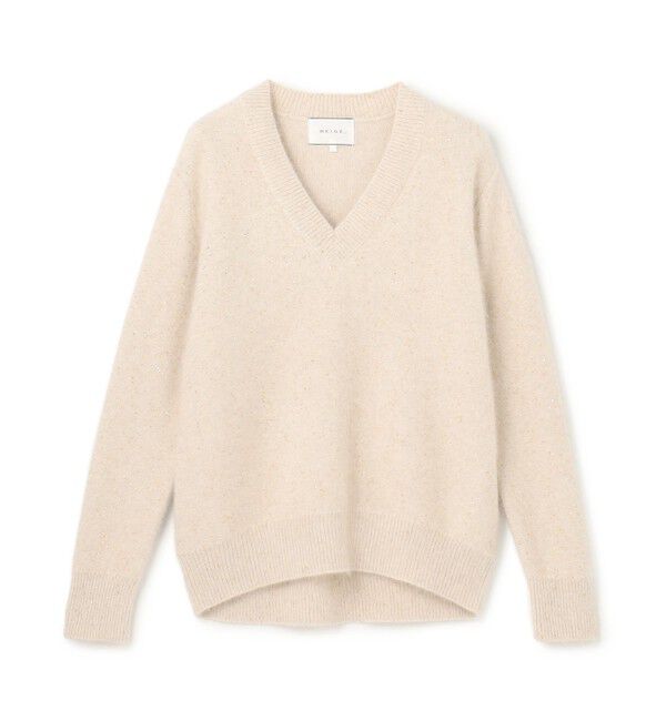 BEIGE,「【Precious掲載】AMARILLO / スパンコールフォックスVネックニット」|ニット・セーター|