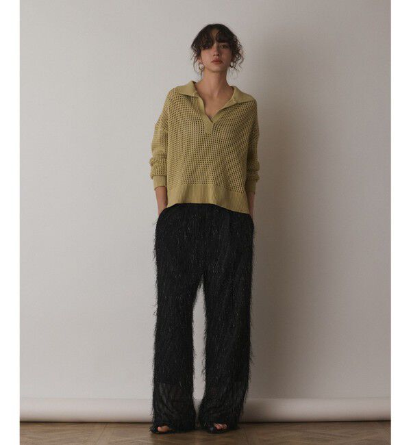 Diagram「メッシュVネックニットトップ」|ニット・セーター|イエロー